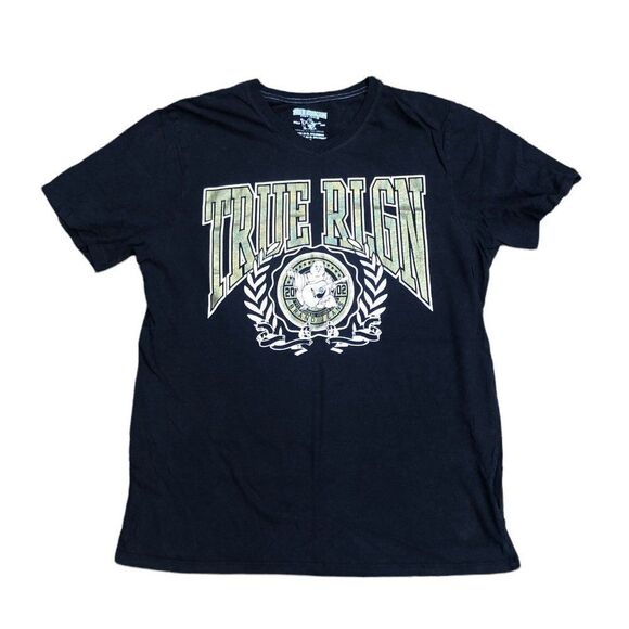 TRUE Religion T Shirt Laurel Short Sleeve BIG LOGO Black - Picture 1 of 7